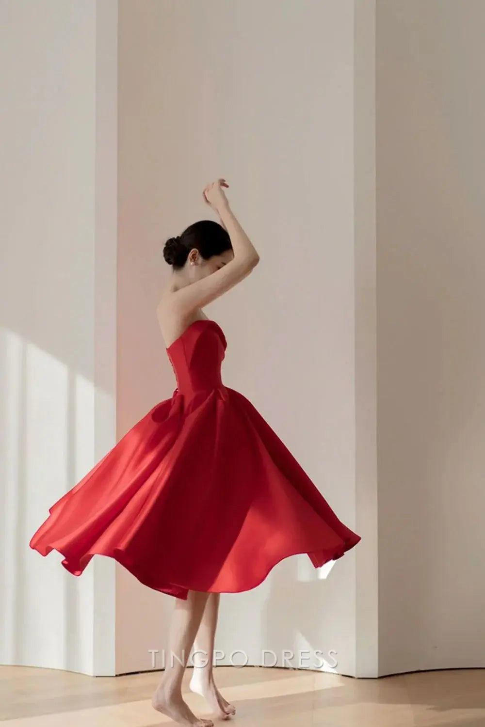 TingPo Wholesale Elegant Red A-line Homecoming Dress With Pleat formal wear dresses